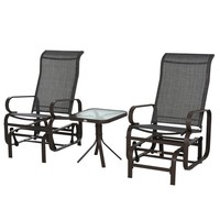 3-Piece Garden Gliding Chair Set: 2 Swing Chairs with Glass Table, Steel Frame