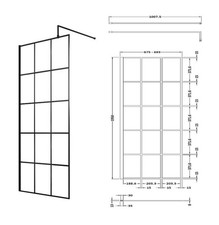 Matt Black Grid Walk In Wet Room Shower Enclosure Screen Flipper Glass Panel