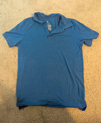 All in Motion Men's Polo Shirt L Blue Solid Short Sleeve Collared Cotton Blend