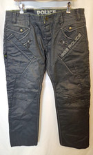 883 Police Waxed Denim Jeans Button Fly Zipped Pockets Grey W36 L32 A5076