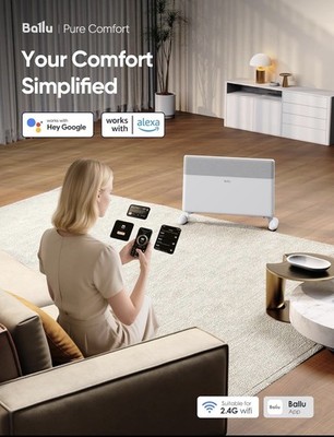 Ballu Convection Panel Space Heater for Large Room 1500W with Programmable White