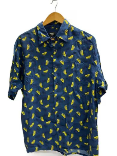 FENDI/Short Sleeve Shirt/Size 42/Rayon/Navy/All-Over Print/Slightly Used/FS0718