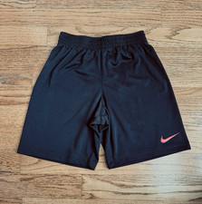 Nike Boys 7/L 6-7 Years Black Dri- Fit Athletic Shorts With Red Swoosh Logo