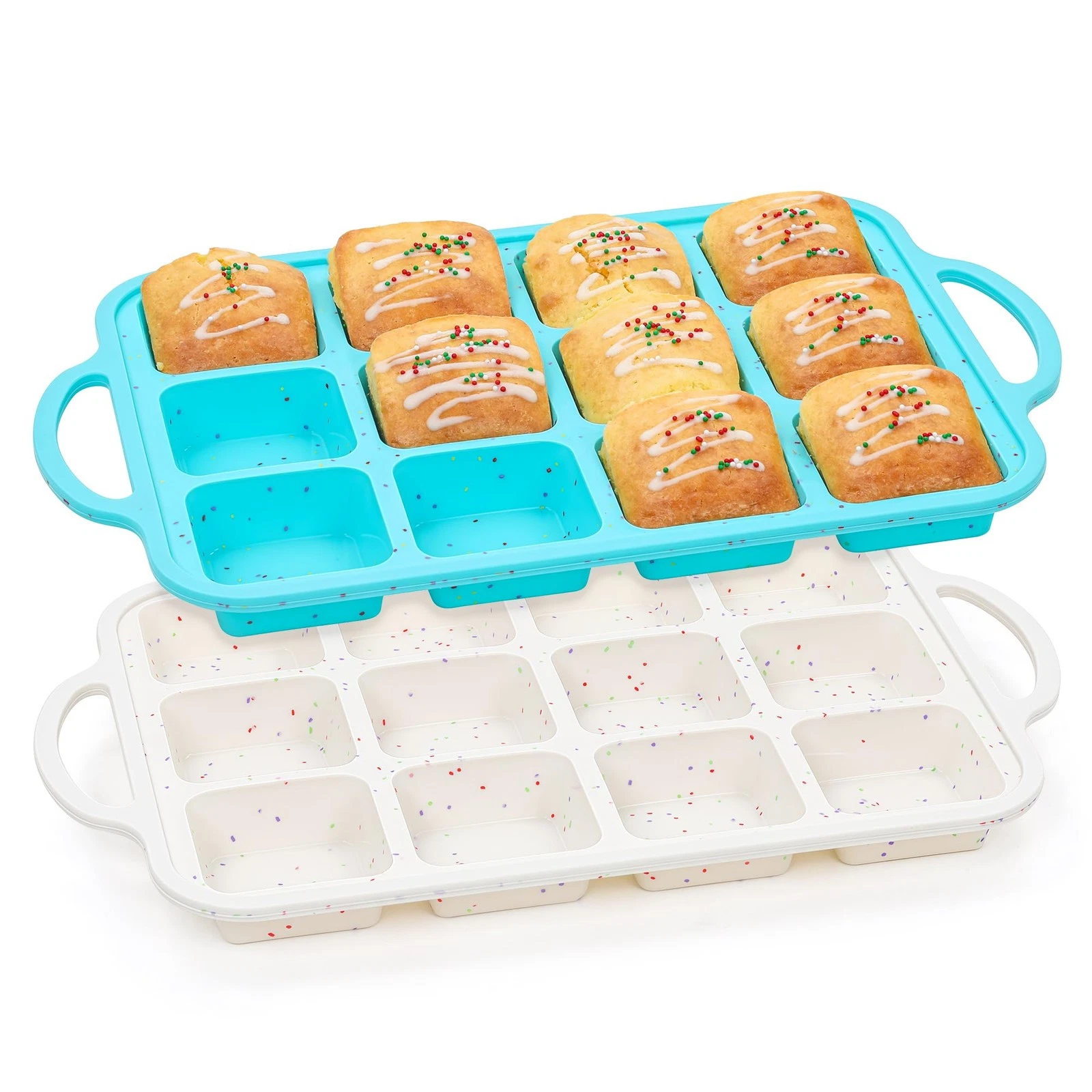 2Pcs Silicone Brownie Pans With Dividers, 12-Cavity Non Stick All Edges Mini ...