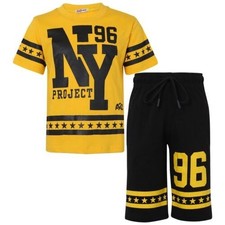 Kids Boys Girls T Shirts Shorts Set 100 Cotton NY New York Top Short 5-13 Years