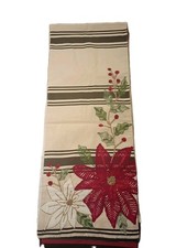 Embroidery Poinsettia Christmas Holiday Table Runner New