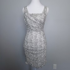 Express White and Black Floral Lace Sleveless Ruched Bodycon Dress - Size 8