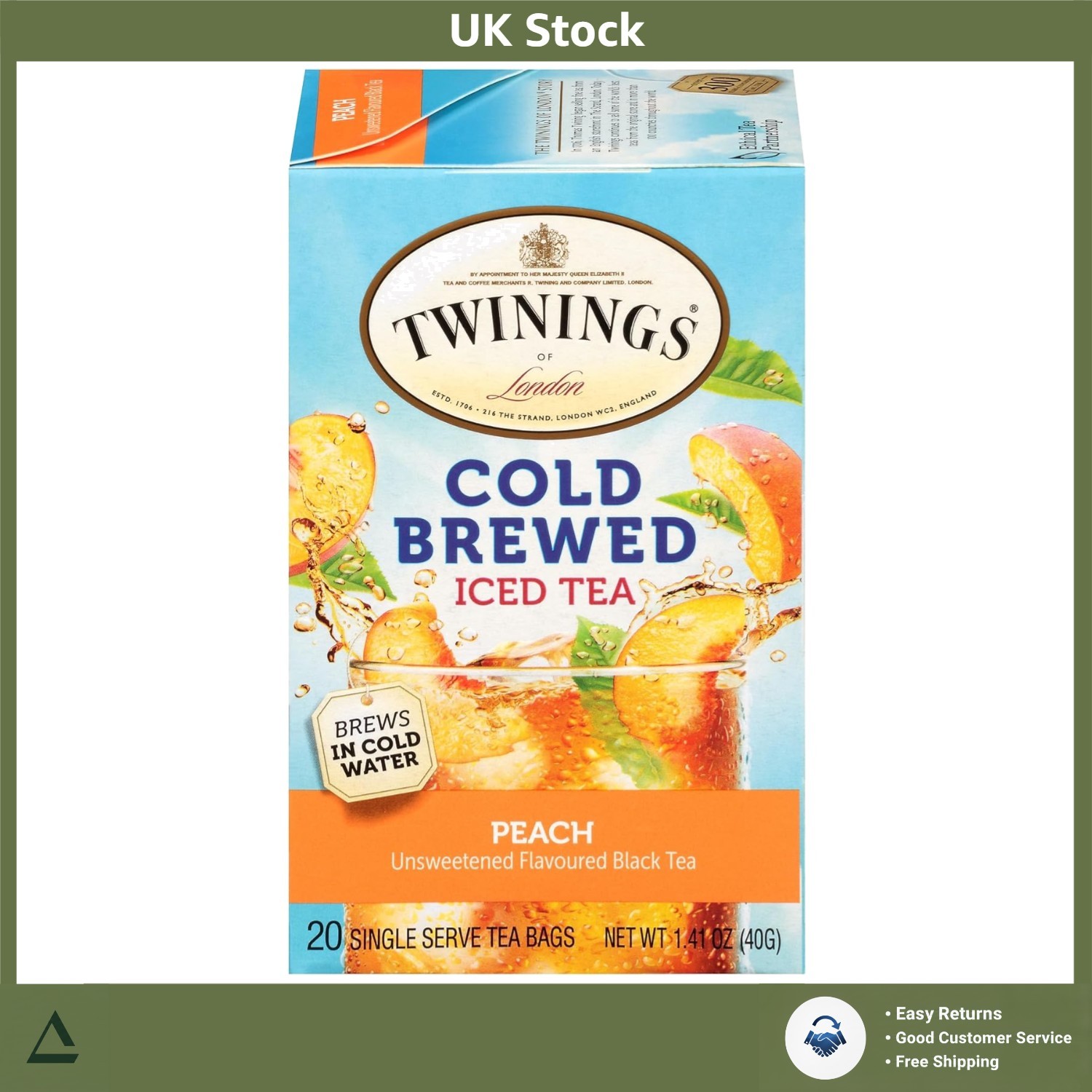 Twinings , Cold Brewed Iced Tea, Peach, 20 Tea Bags, 1.41 Oz (40 G) - Image 2