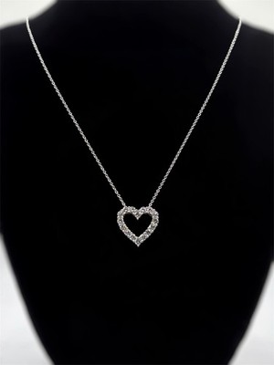 14K White Gold (1 CTW) Diamond Open Heart Pendant Necklace - 16in
