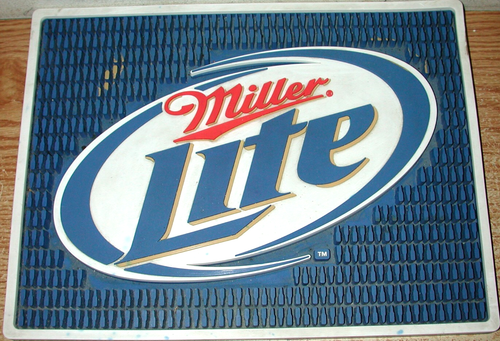 MILLER LITE BEER 12" X 9" BLUE RUBBER SPILL DRIP BAR MAT WITH COLOR LOGO - Picture 2 of 4