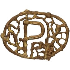 XL P Brutalist Abstract Modernist Handmade Hippie Boho Mcm Vintage Belt Buckle