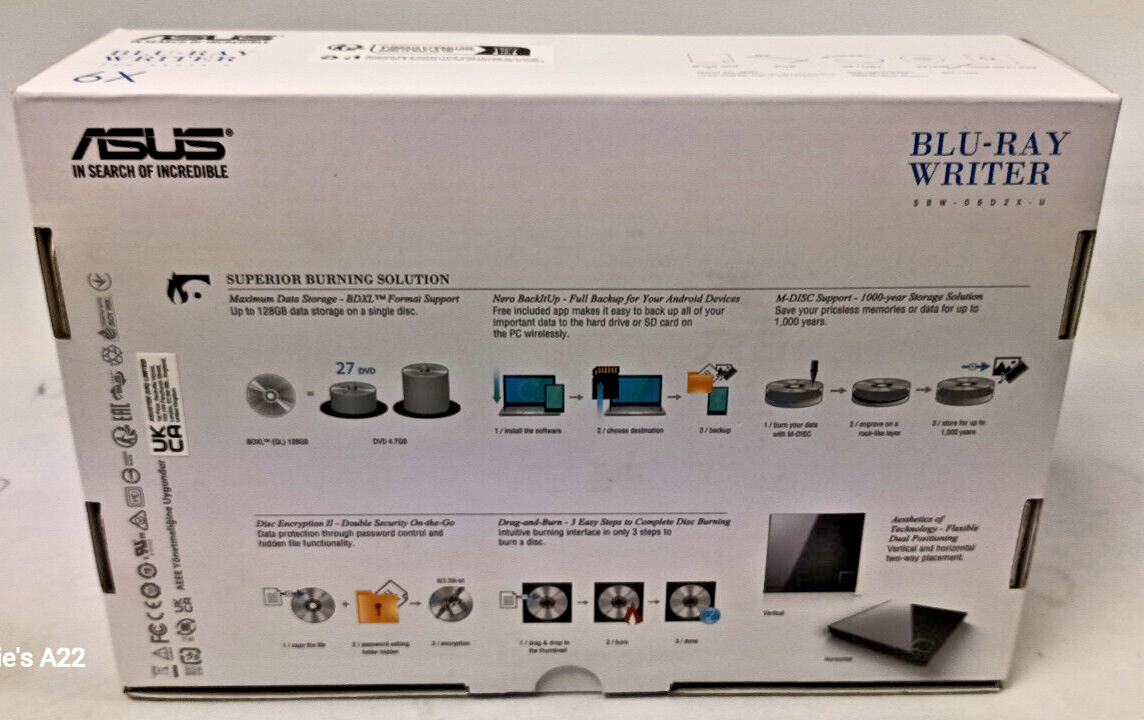 ASUS SBW06D2XU external 6X Bluray writer, Stand Design, Mac