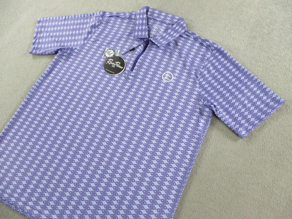 Camisa polo masculina putter enferrujada grande roxa estampa geométrica desempenho golfe zíper - Imagem 2 de 4