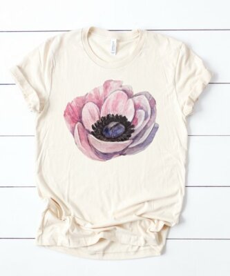 Women T-Shirt Next Level Cream Watercool Flower Skinny Crewneck Size L
