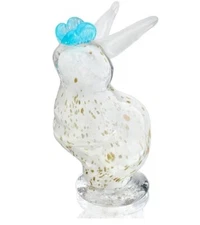 7" Light Up Blown Glass Bunny Easter Figurines White Rabbit Crystal Paperweight