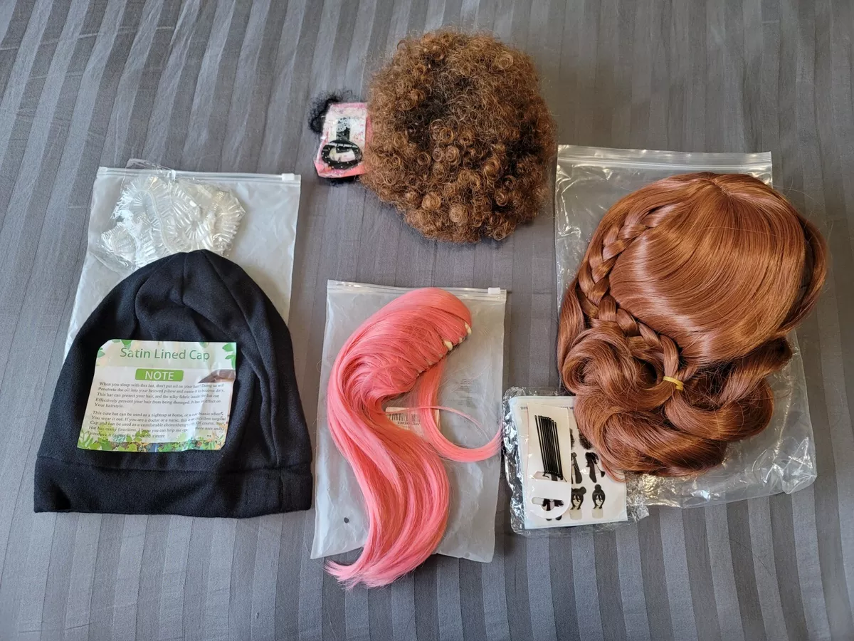 Wig Hair Box Brown Wholesale 2 Wigs Pink Add on & Black Satin Cap For Women