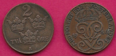 SWEDEN 1 ORE 1936 LONG 6,RULER GUSTAF V OF SWEDEN DIVIDES DATE,CROWNED DOIBLE M