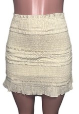 Y2K Cream Ruched smocked Tiered Mini Skirt new casual fairycore coquette ruffles