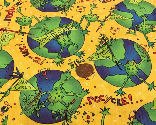 Earth* Frogs* Words*Leaves*on Yellow* Quilting Treasures * 100% Cotton *22" x 8"