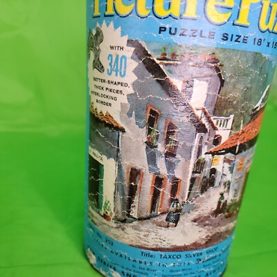 Vintage Whitman Deluxe Guild Picture Puzzle in Canister Taxco
