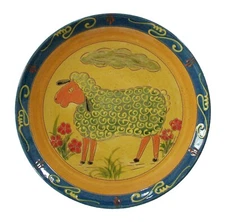 M. MIXAΛHE - Folk Art Pottery Charger - Hand Painted Sheep - Greece - Circa 1970