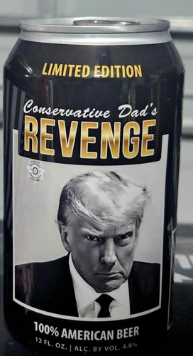 ONE CAN Trump Beer "REVENGE" In hand ready to ship Conservative Dad's.