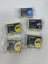 Lot Of 5 Epson 69 Ink Cartridges-Black Cyan Yellow