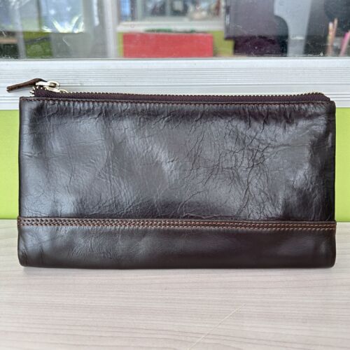 Mens Genuine Leather Long Wallet Bifold Credit Card Holder Handbag Zipper Purse - Picture 1 of 8