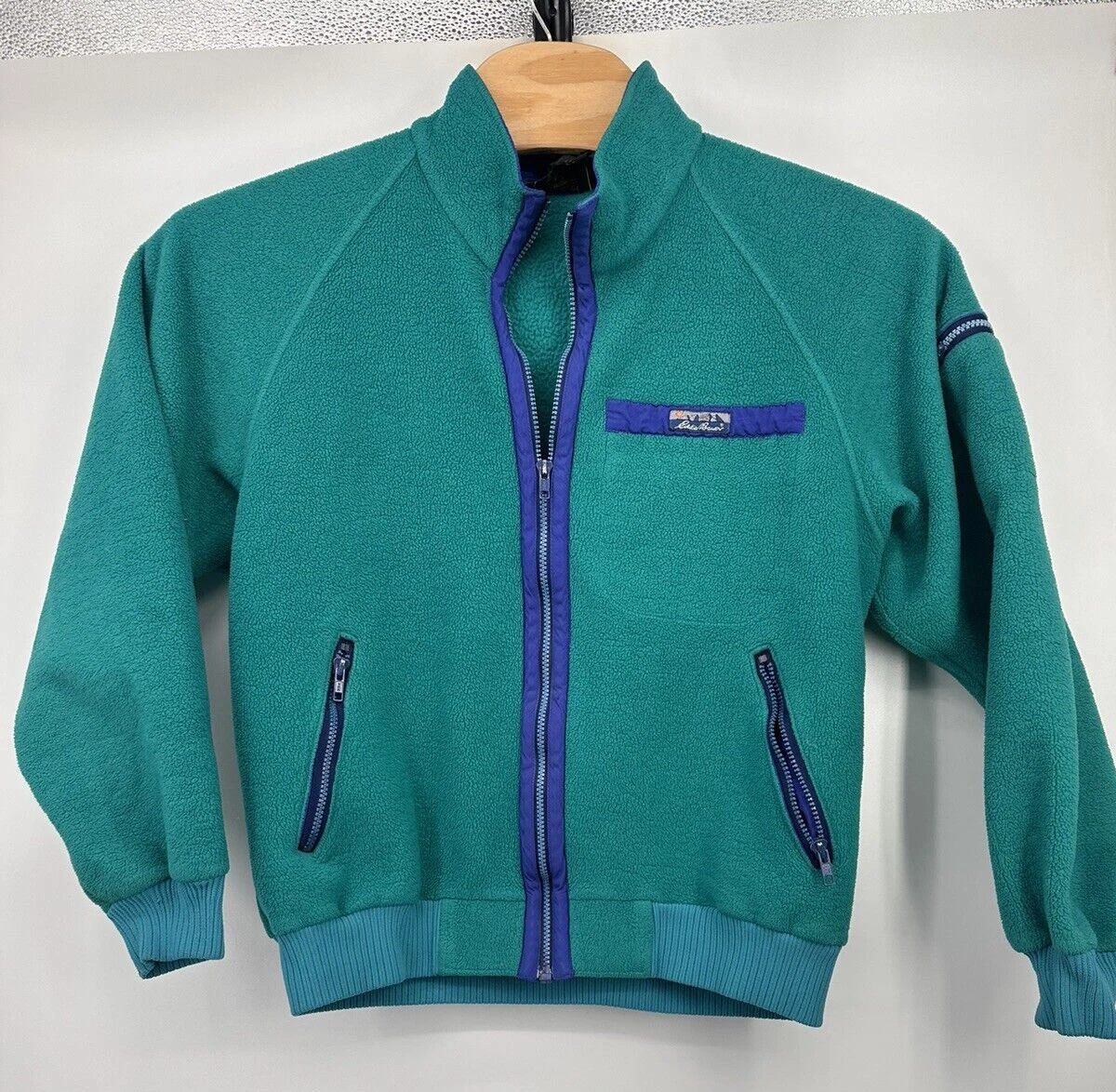Vintage Eddie Bauer unisex green Jacket Sz L Full zipper Made USA Fleece Mint