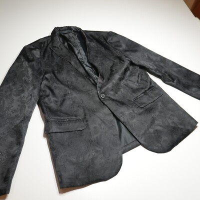 ZHE LIN Suit Jacket Mens XL Black Jacquard Formal Regular Fit Padded Shoulders