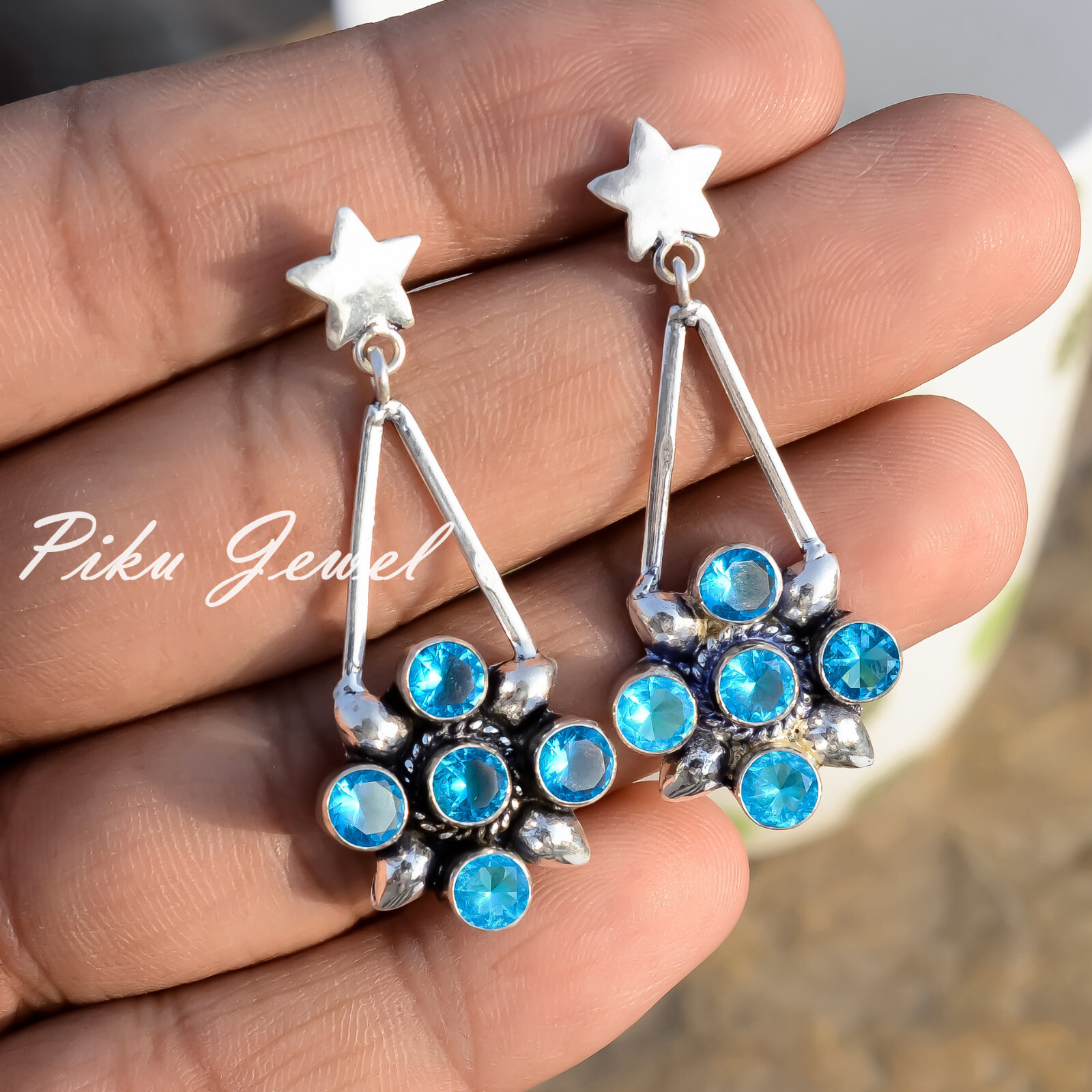 London Blautopas Edelstein 925 Sterling Silber Ohrring Geburtstag Wünsche Sch...