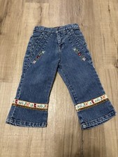 Vintage Baby Guess Girls Embroidered Flowers Flare Leg Jeans 18 Months