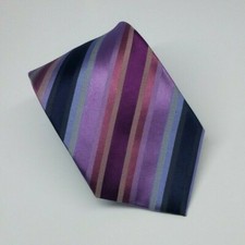 NWOT Kenneth Cole Silk Tie Purple Multi Color Stripes Men Necktie 59 x 3.3/8