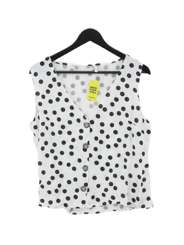 Asos Women's T-Shirt M White Polkadot 100% Viscose Sleeveless V-Neck Basic