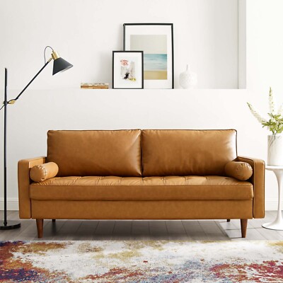 Modway Valour Vegan Leather Tufted Sofa In Tan