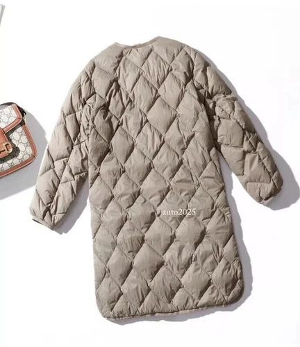 Damen Daunenjacke 90% Entendaunenmantel V-Ausschnitt lang Daunen Puffer Jacket - Bild 12 von 23