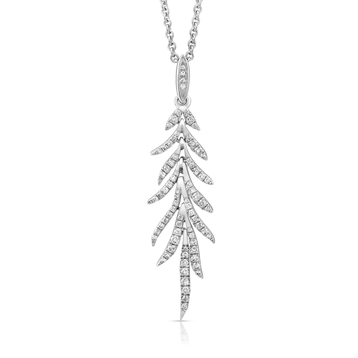 10K White Gold Diamond Leaf Pendant with Sterling Silver Chain 1