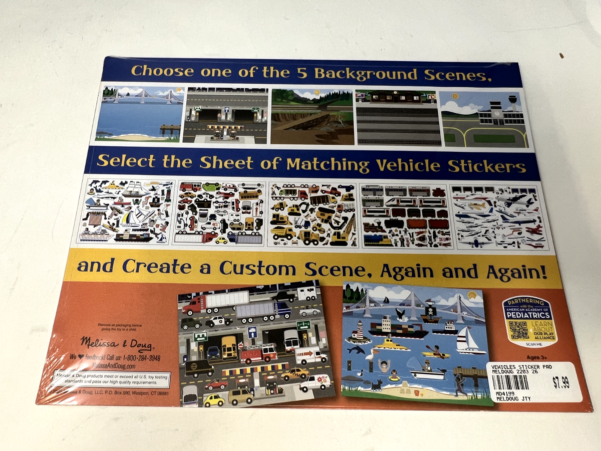 Melissa & Doug Reusable Sticker Pad Vehicles 5 Scenes 165+