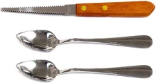 Set of 2 Grapefruit Spoons and 1 Grapefruit Knife Stainless Steel Serrated Ed...