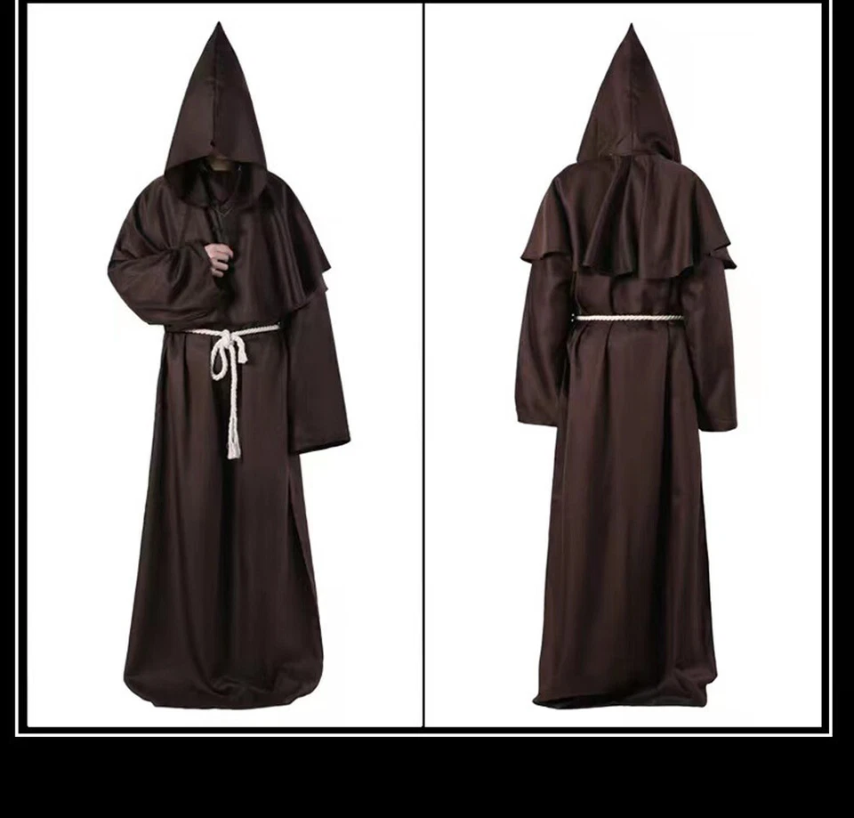 Halloween Herren Mönch Robe Umhang Capes Bruder Mittelalterliche Priester Kostüm - Bild 4 von 4