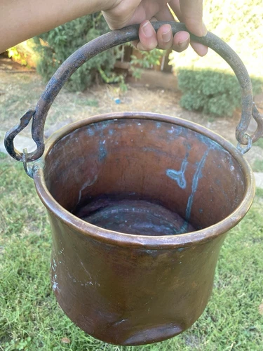 Antique Dovetailed Copper Hand Forged Apple Butter Cauldron Kettle Pot Rustic Po
