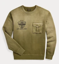 RRL Ralph Lauren Green Military French Terry Graphic Sweatshirt-MEN- L
