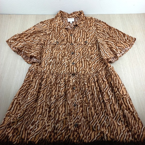 Witchery Safari Dress Women's Size 10 Fit & Flare 100% Cotton Tiger Stripes