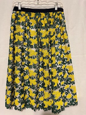 Draper James Skirt Size 8 Sunny Yellow Green Embroidered Side Zipper 