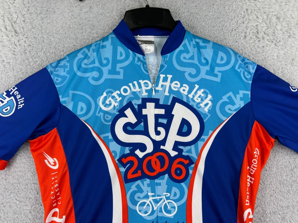 Jersey de ciclismo VO Max adulto grande blanco azul rojo 1/2 cremallera poliéster LEER Foto 4 de 4