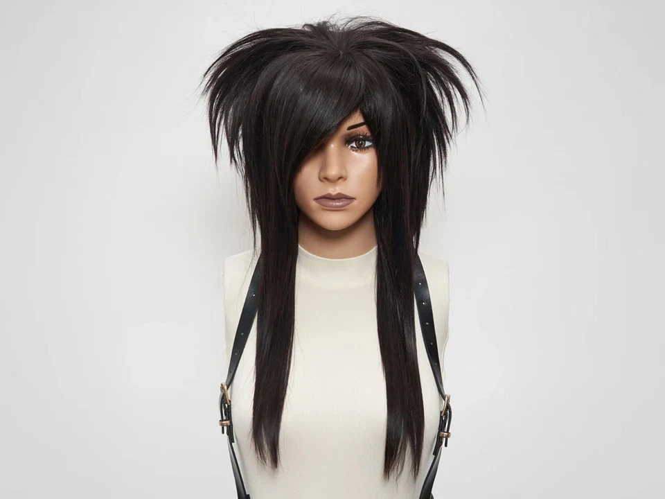 Brown Emo Wig Long, Alternative Scene Goth Wig, Chemo Alopecia Wig Side Bang - Image 2 of 4