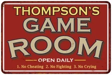 THOMPSON'S Game Room Personalized Sign Vintage Look Metal Wall 108120001447