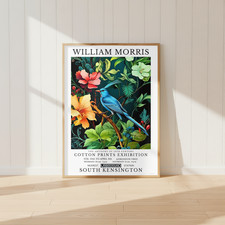 William Morris Blue Bird Print Botanical Floral Wall Art Vintage Poster Decor