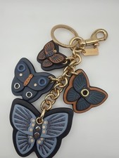 COACH Blue Butterfly Bag Charm Key Ring Women Accessory Leather Logo Clip