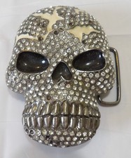 Rhinestone gem crystal covered Skull Belt Buckle silver / black / white see pics